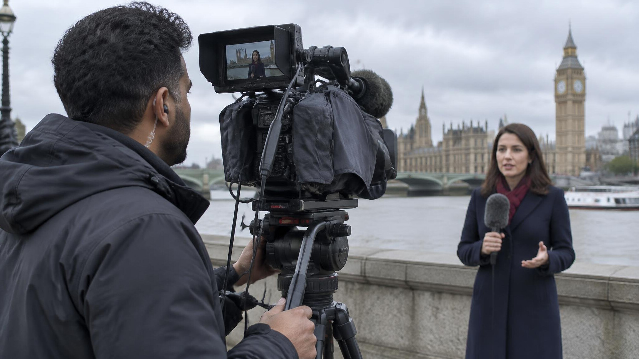 Camera operator filming a live news segment