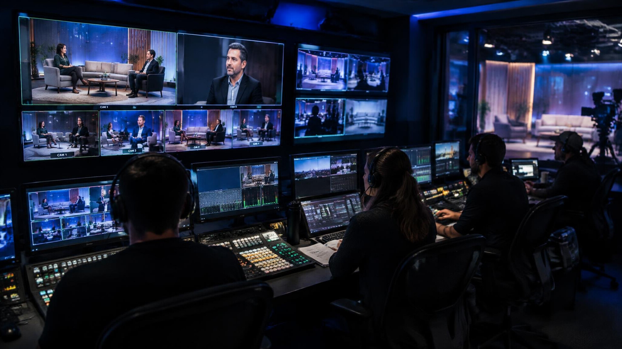 Television studio control room overview